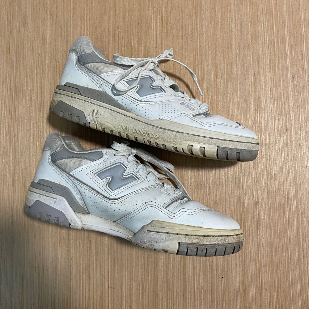 New Balance 550 White Grey Leather Sneakers BBW550BB Mens 7 Womens 8.5 Low Top